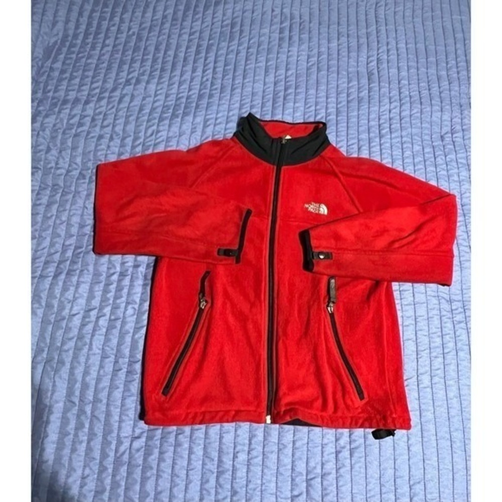 The North Face Youth Red Full Zip Fleece Jacket Mock Neck Size Medium M/M - Picture 1 of 12